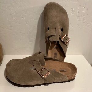 Birkenstock Taupe Suede Clogs